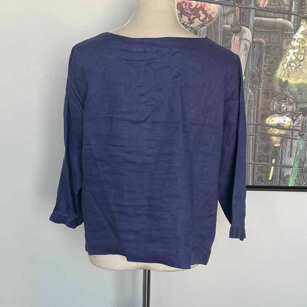 NWT Martha Stewart Blue Linen Top L - Picture 4 of 5